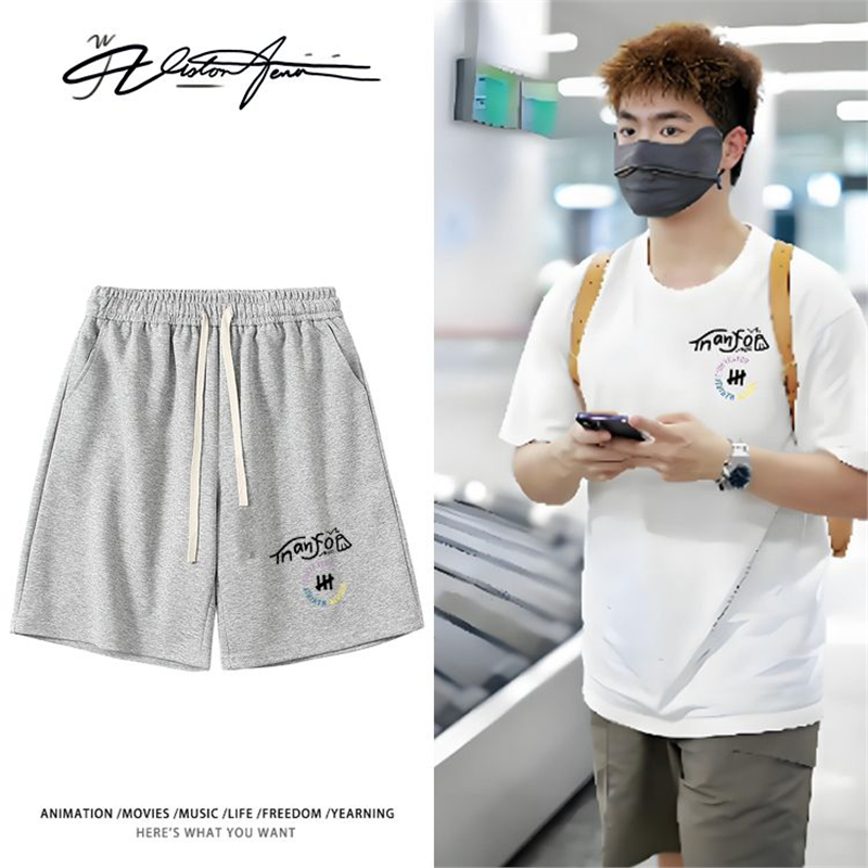 男双羽毛球运动员梁王组合梁伟铿同款印花短裤夏季宽松休闲百搭