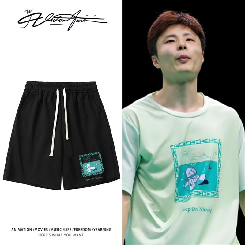 石宇奇丹麦羽毛球赛同款印花短裤夏季宽松休闲百搭印花