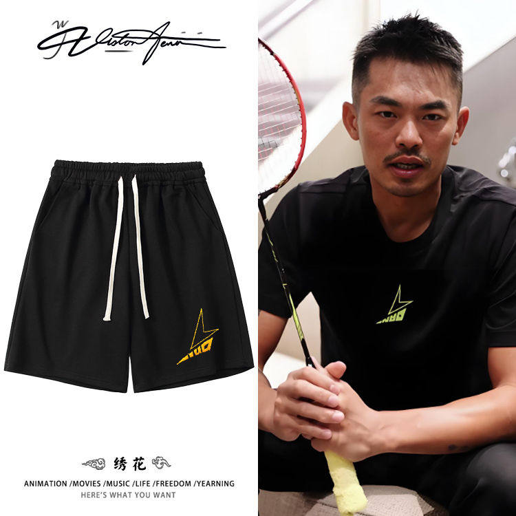 羽毛球明星林丹刺绣短裤夏季宽松休闲百搭印花夏季运动工装