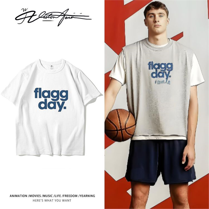 美国篮球联赛独行侠弗拉格同款字母印花粉丝应援短袖T恤男女夏季
