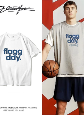 美国篮球联赛独行侠弗拉格同款字母印花粉丝应援短袖T恤男女夏季