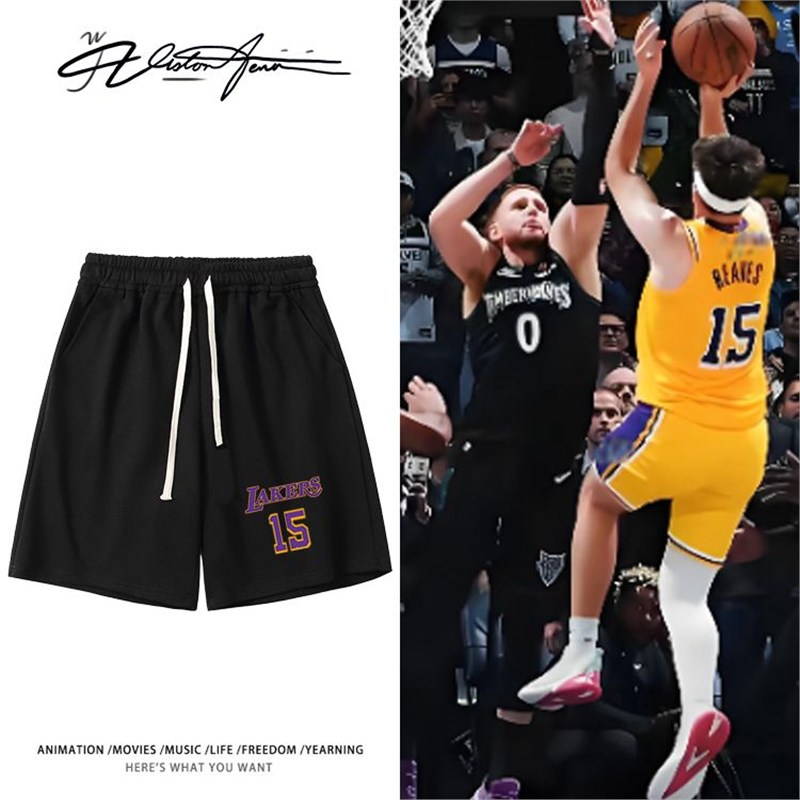 湖人里弗斯绝杀森林狼同款球衣印花短裤夏季宽松休闲百搭印花