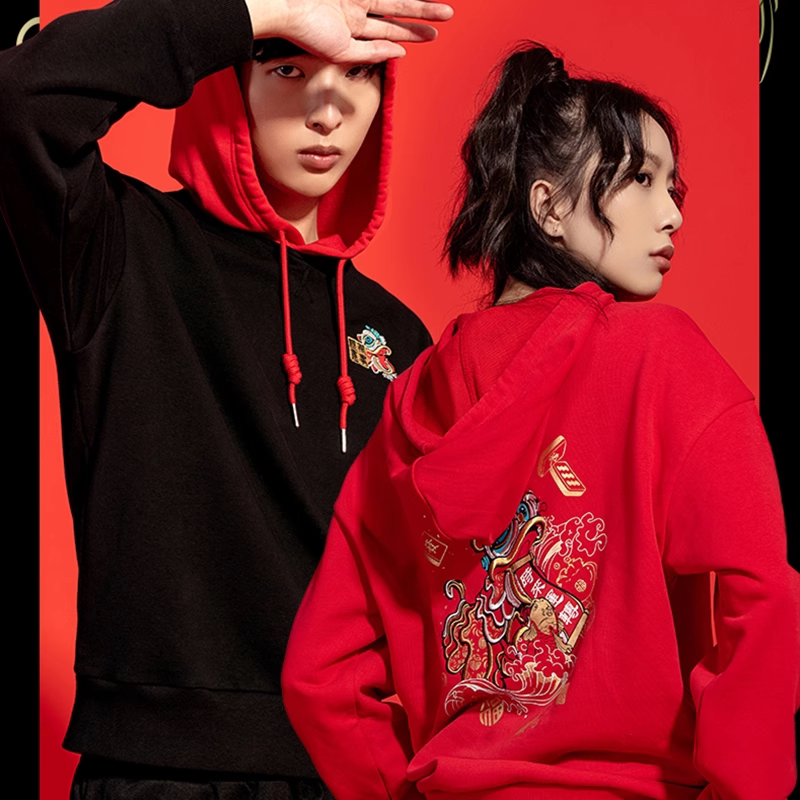 探路者春节限定款春季户外运动保暖透气时尚刺绣连帽oversize卫衣