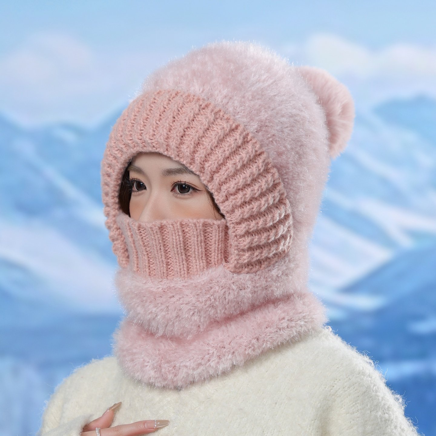 针织连体帽冬季女加绒加厚保暖护耳帽户外骑行帽子围脖一体毛绒帽,服饰配件/皮带/帽子/围巾,帽子,淘宝优惠券,粉丝福利购,淘宝优惠卷