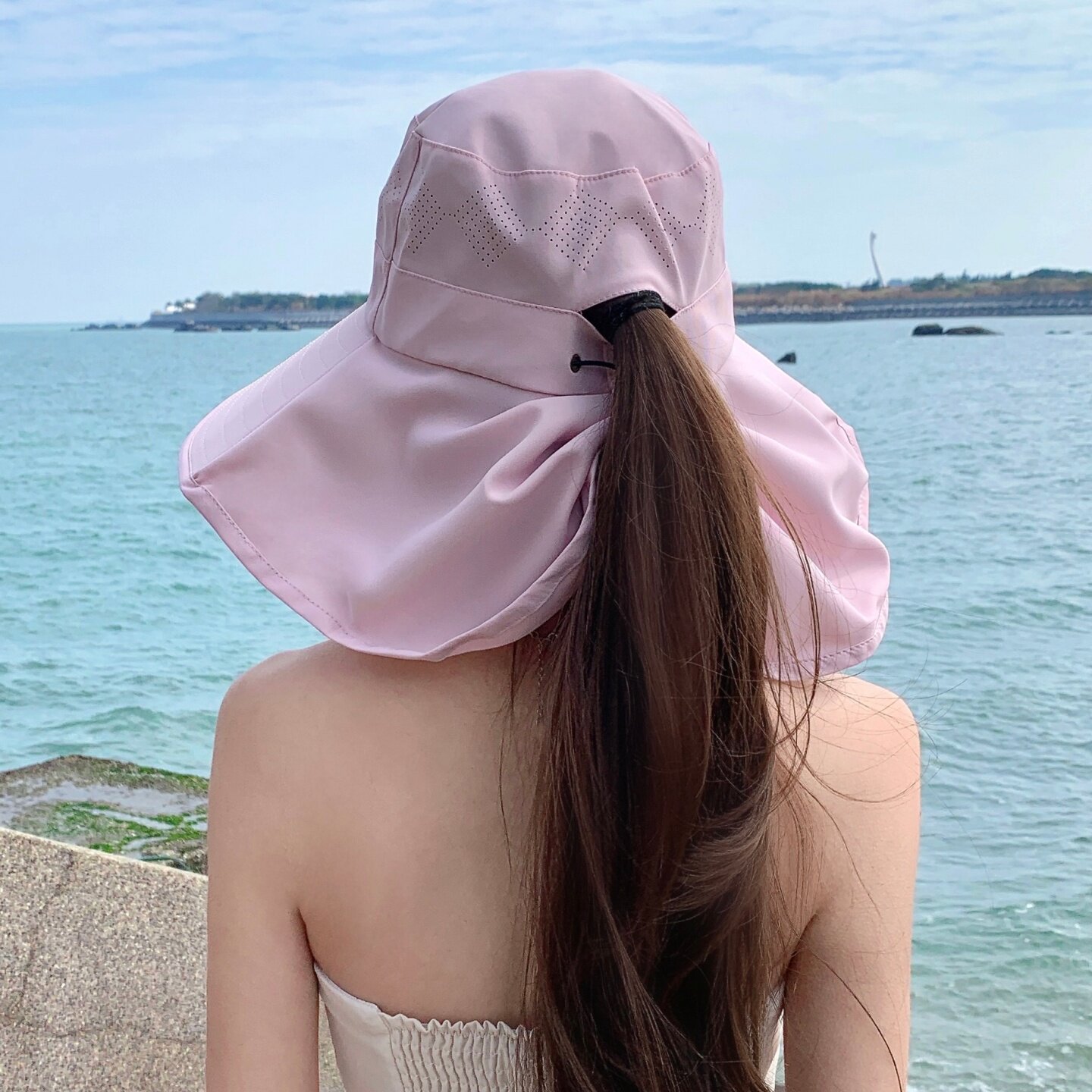 护颈遮阳帽子女夏季薄款透气大檐防晒帽遮脸户外沙滩紫外线太阳帽