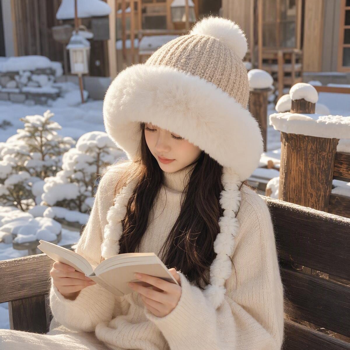 针织护耳帽女秋冬季加厚保暖雷锋防寒显脸小户外滑雪套头毛线帽子