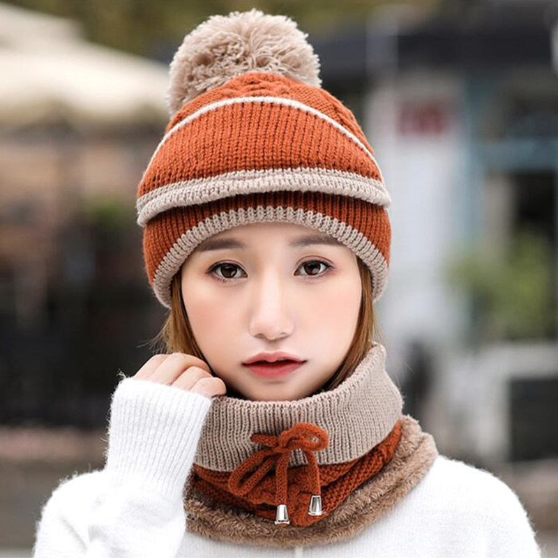 韩版帽子女冬天可爱保暖针织棉帽套装秋冬季骑车护耳帽口罩毛线帽