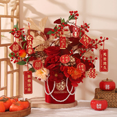 结婚订婚摆件婚房布置装 新婚仿真花 饰客厅花束喜字桶套装