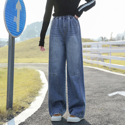 女童牛仔裤秋装薄款2025新款女大童秋季儿童直筒裤春秋初中生裤子