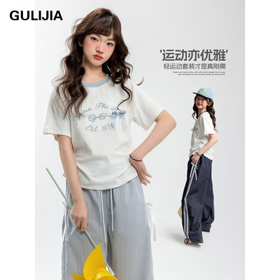 古力家夏款女大童字母T恤套装