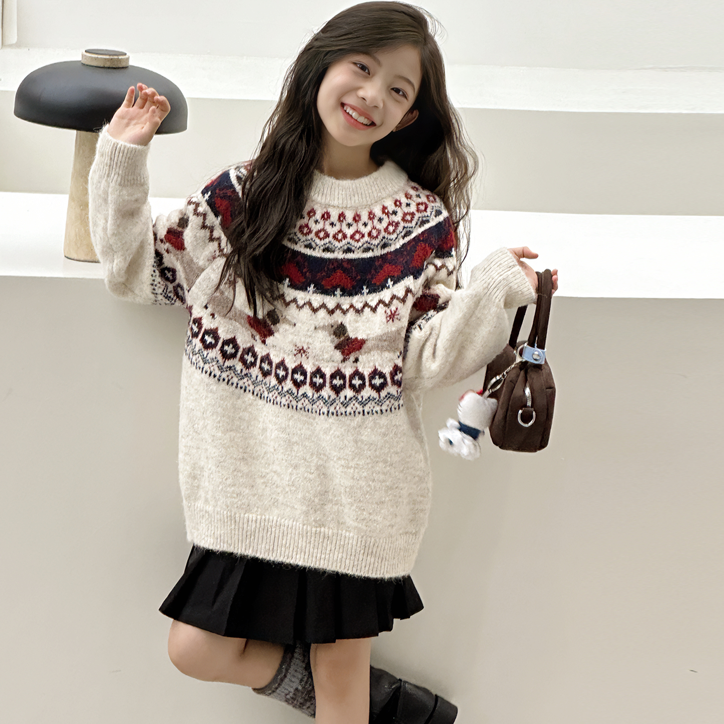 女童圆领毛衣秋冬款2025新款洋气大童儿童冬装女孩针织打底衫上衣