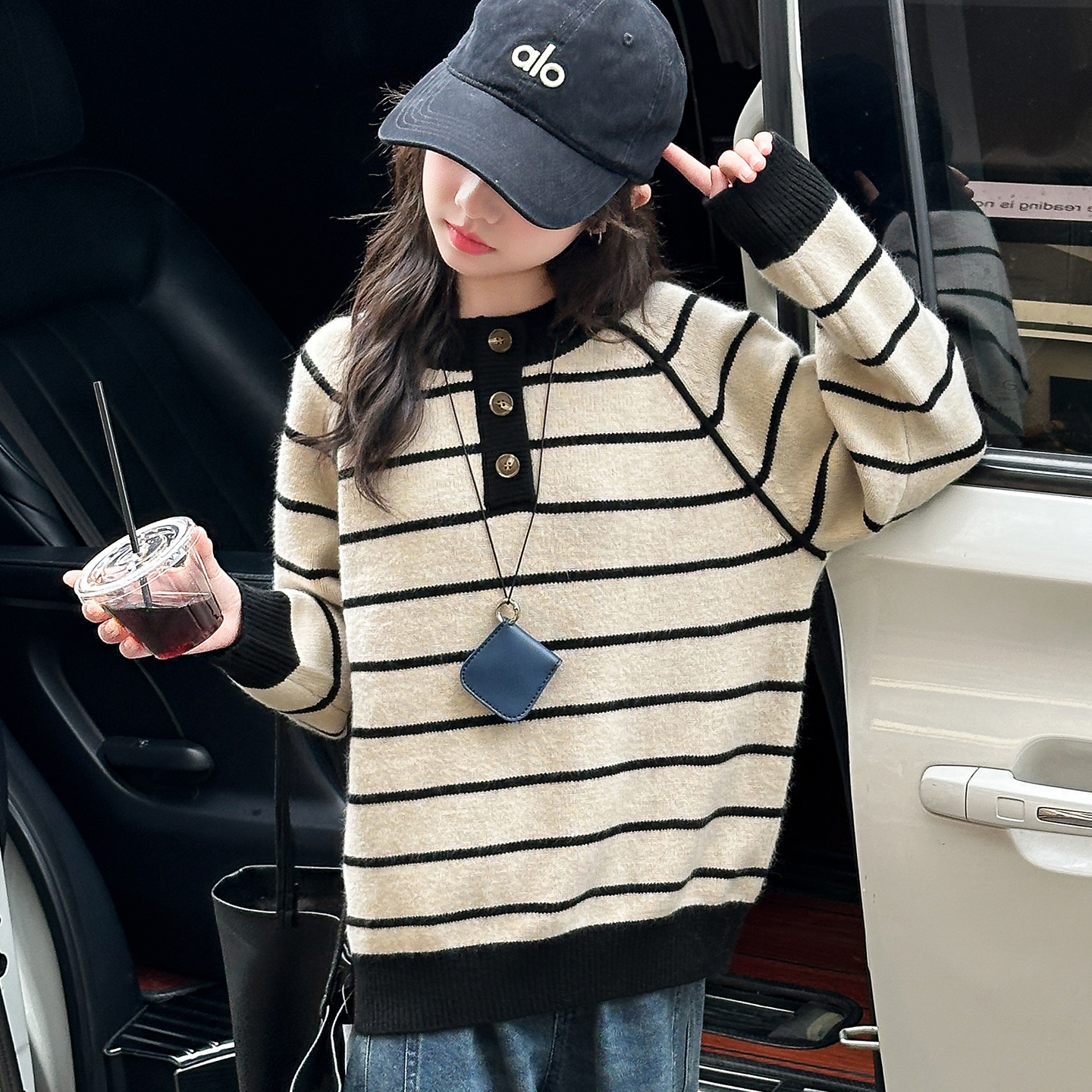 女童毛衣冬装加厚2025新款中大童儿童冬季条纹打底衫女孩针织上衣