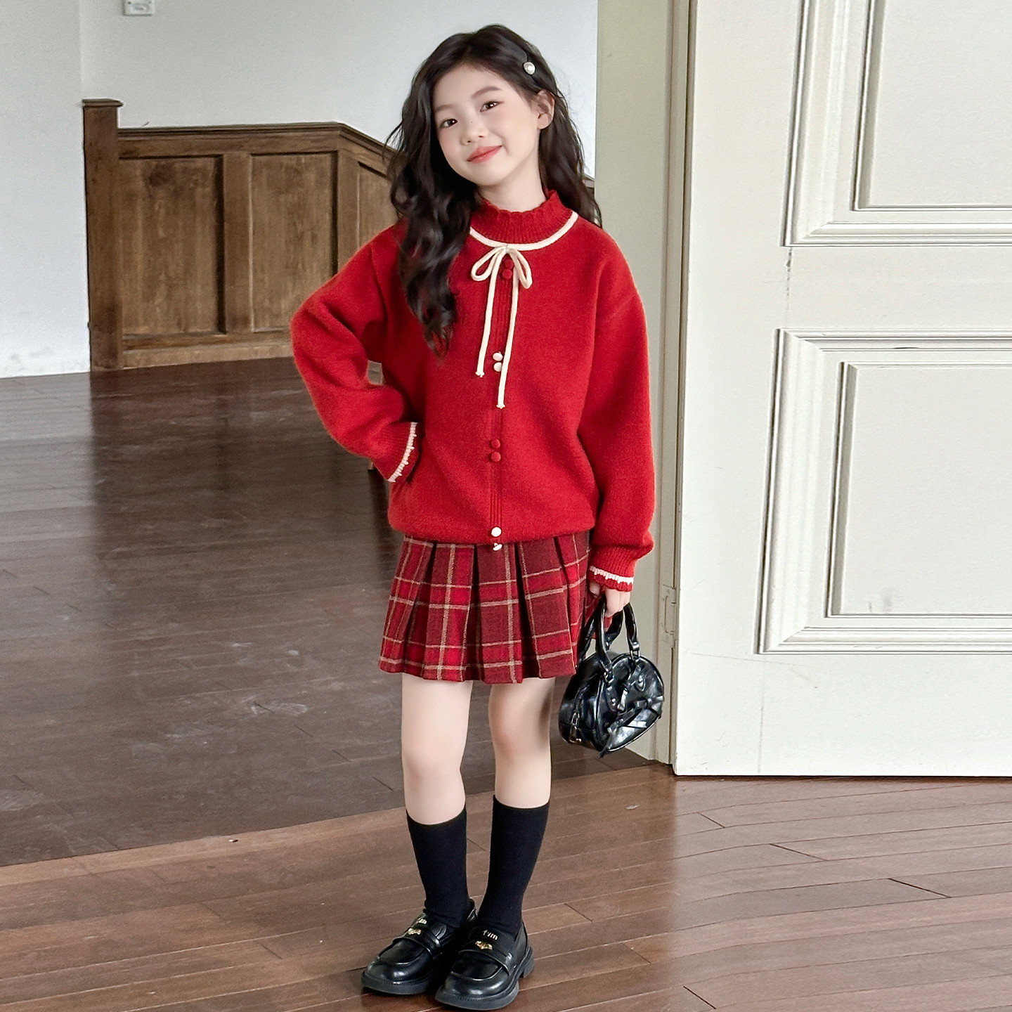 女童套装裙子新年装秋冬装2025新款女大童儿童加绒毛衣短裙两件套,童装/婴儿装/亲子装,套装,淘宝优惠券,粉丝福利购,淘宝优惠卷