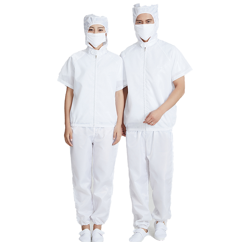 短袖防塵服裝食品廠工作服套裝分體連帽車間工人防護(hù)衣服食堂工衣