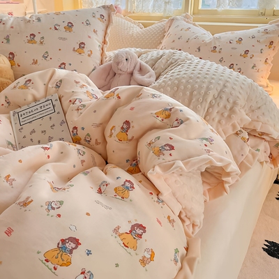 A棉B绒豆豆绒双层纱全棉四件套牛奶绒纯棉床单被套床上用品加大2m