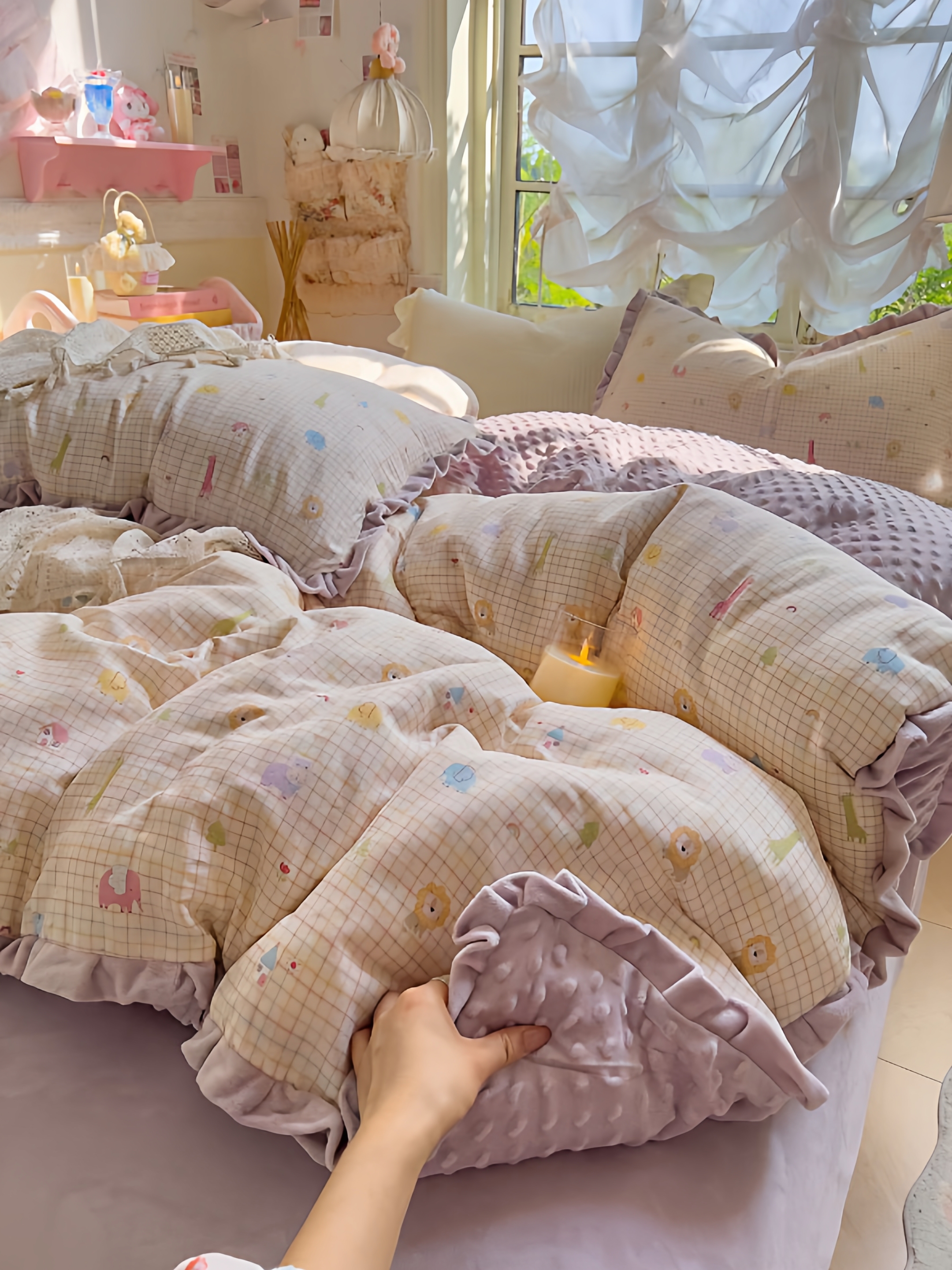 A棉B绒豆豆绒双层纱全棉四件套加厚纯棉床单被套床上用品加大2m