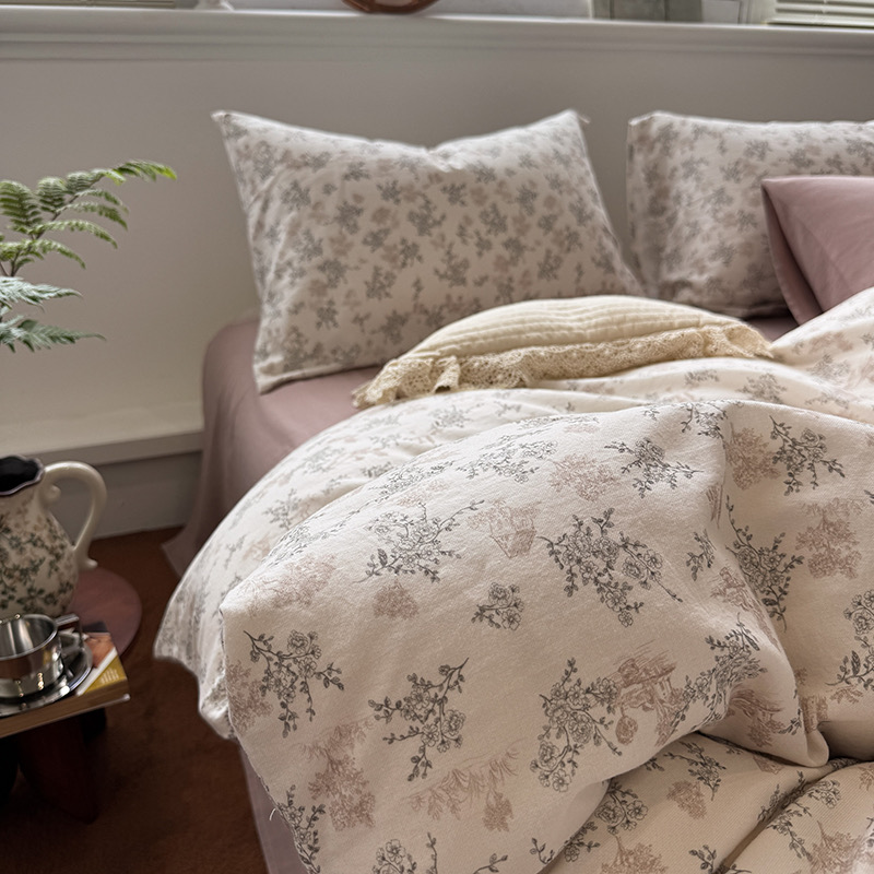 美式碎花素雅A类全棉四件套加厚磨毛纯棉床单被套床上用品加大2米