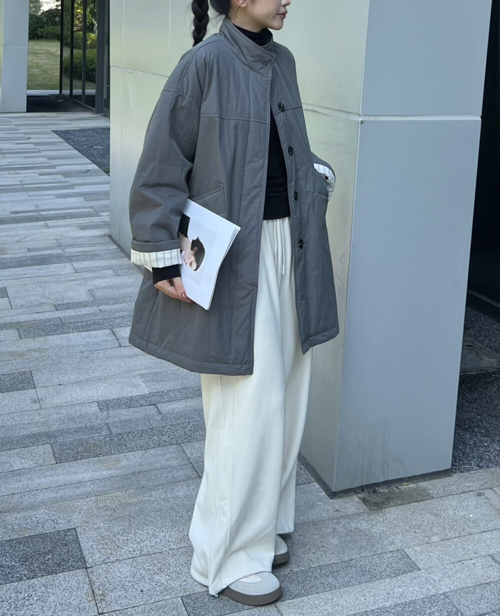 LILY2025冬季新款韩版宽松休闲百搭中长款风衣外套女式棉衣71075