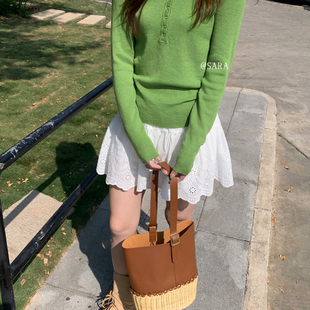 RA-春日来信慵懒感穿搭收腰V领设计感上衣针织衫（含6羊毛）WM392