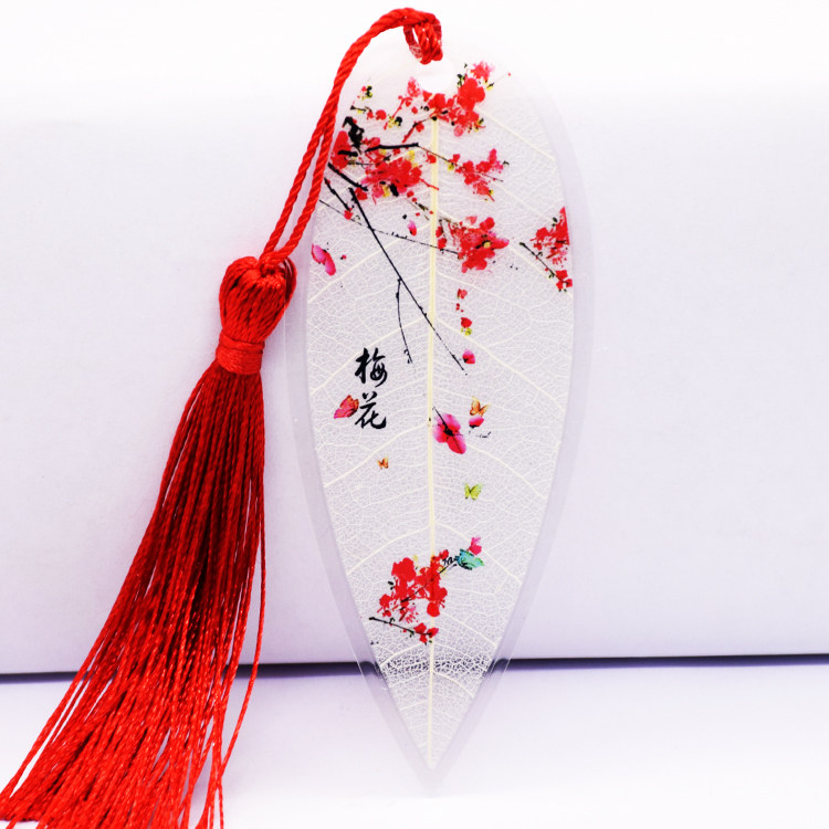 古风红梅花叶脉书签清新淡雅唯美创意文化礼品文具学生小奖品