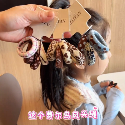 尔岛绳头绳女款儿童4条装复古费提花毛巾圈发绳2025圣诞皮筋