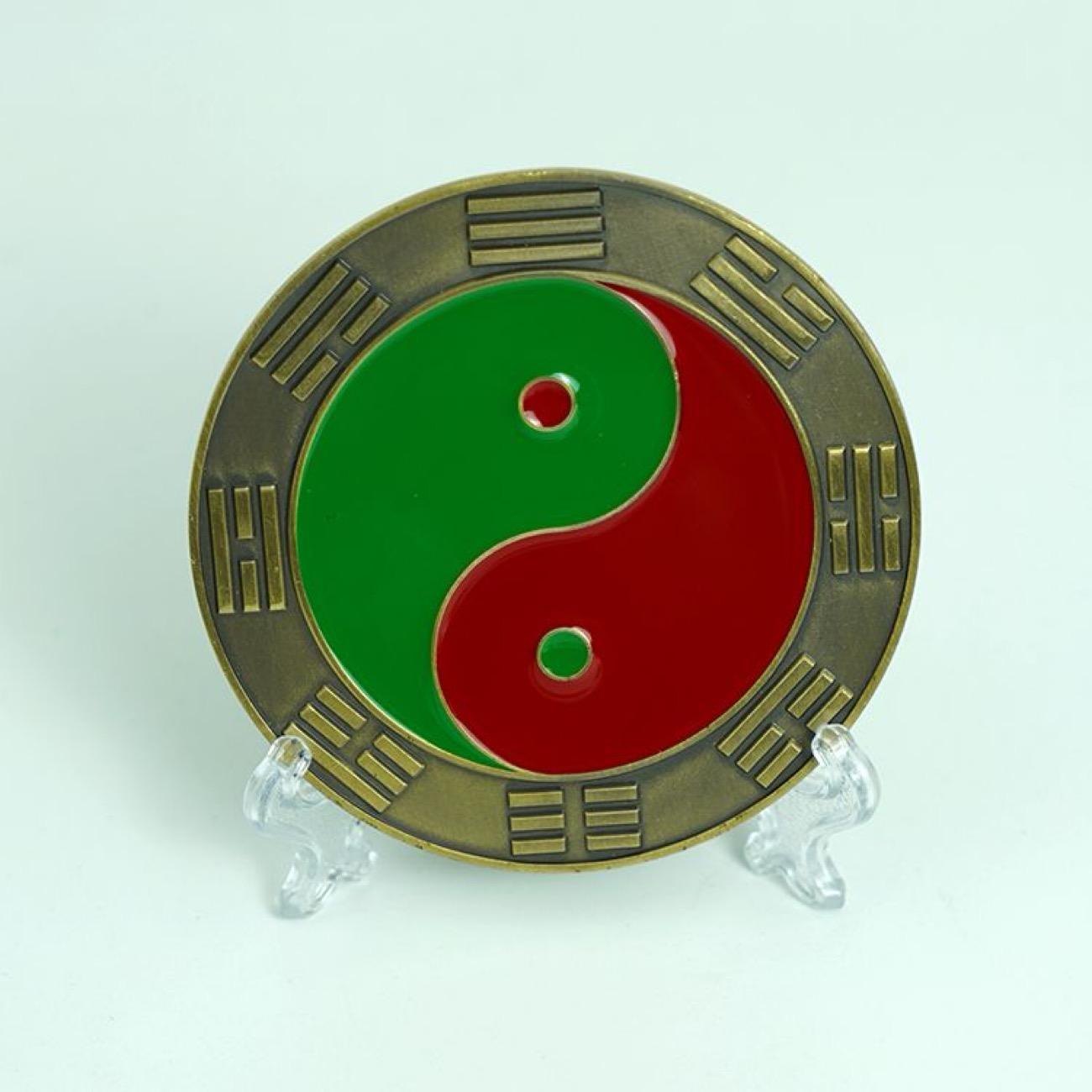 8cm先天八卦黑白黄白红绿太极红黄黑红太极贴古青铜色牌配双面胶