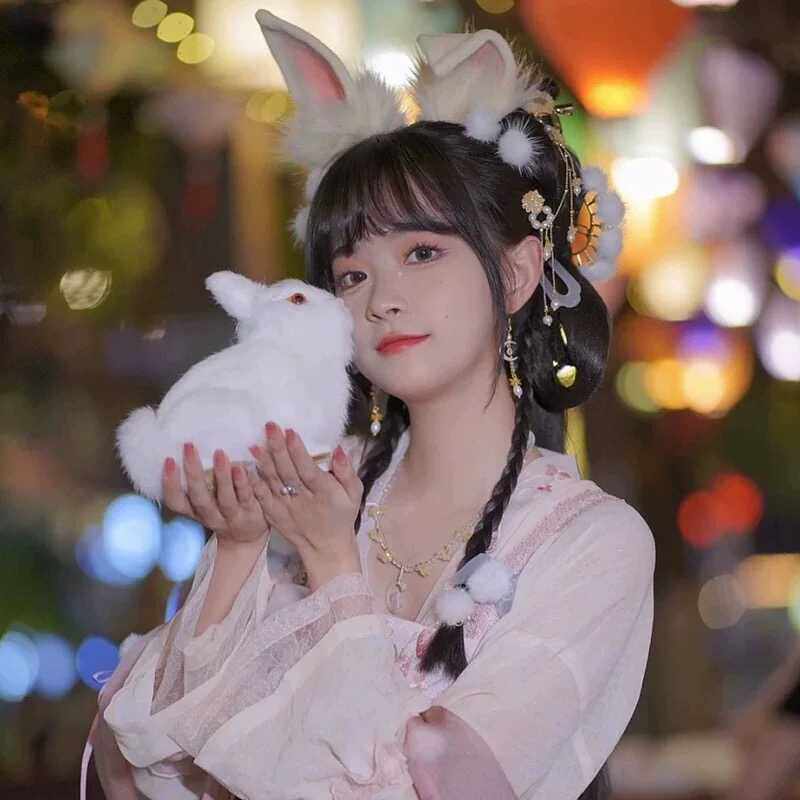 摄影摆件仿真小白兔中秋
