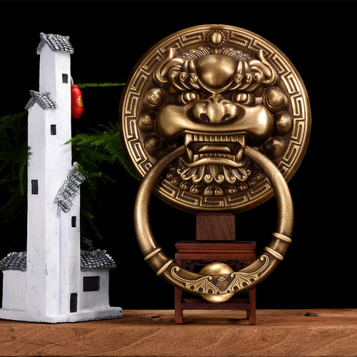 中式仿古实木纯铜大门环狮子头兽头古建庭院寺庙祠堂门环拉手拉环