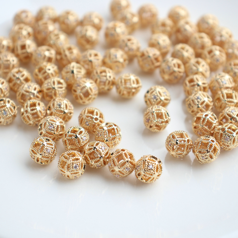 diy铜镀金镶嵌锆石镂空散珠