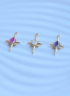 女铜包金锆石吊坠DIY手工配件