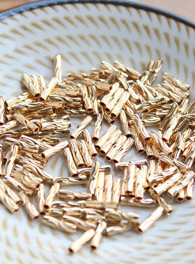 14K包金刻面直管2*8.7mm月弯S形顺纹短管DIY手作饰品保色手工配件