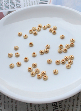 14K包金散珠压花飞碟隔片隔珠直径约6mm 保色diy手工串珠饰品配件