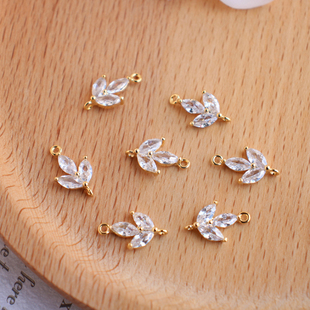 14K包金锆石吊坠连接吊环三叶树叶造型9 15mm保色diy手工配件