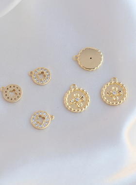 女铜镀金镶嵌锆石吊牌DIY小坠子