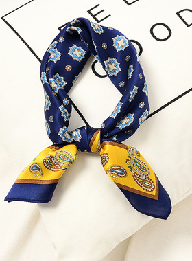 秋冬气质红色小方巾藏青色百搭腰果花男女通用时尚装饰小领巾丝巾