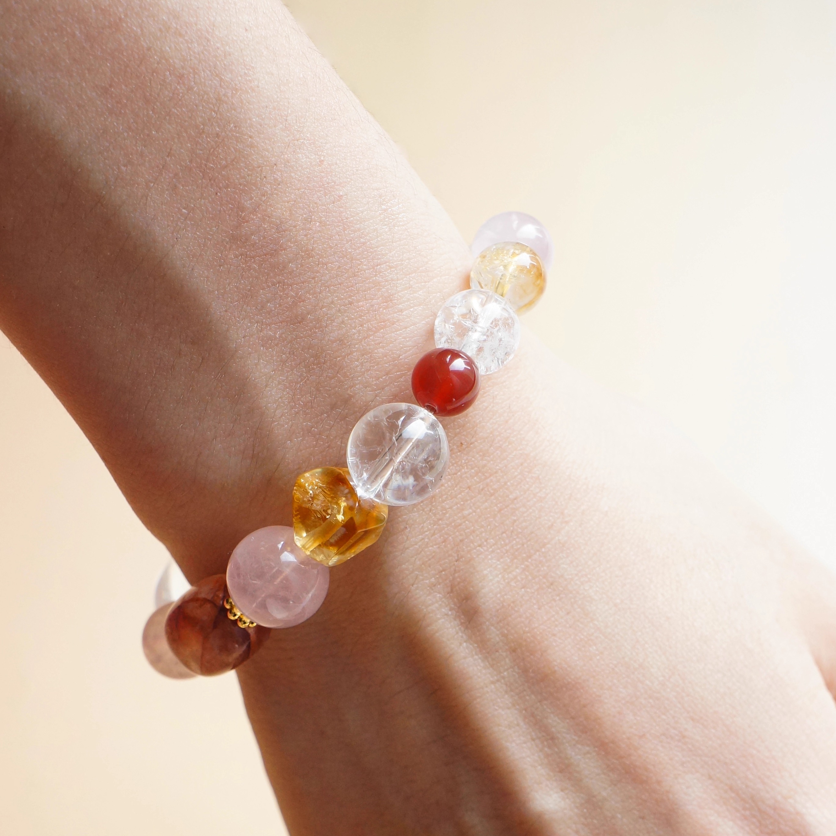 xhenxhen「枫颂」秋韵天然水晶手串红黄胶花手链原创轻奢白水晶女