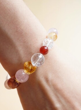 xhenxhen「枫颂」秋韵天然水晶手串红黄胶花手链原创轻奢白水晶女