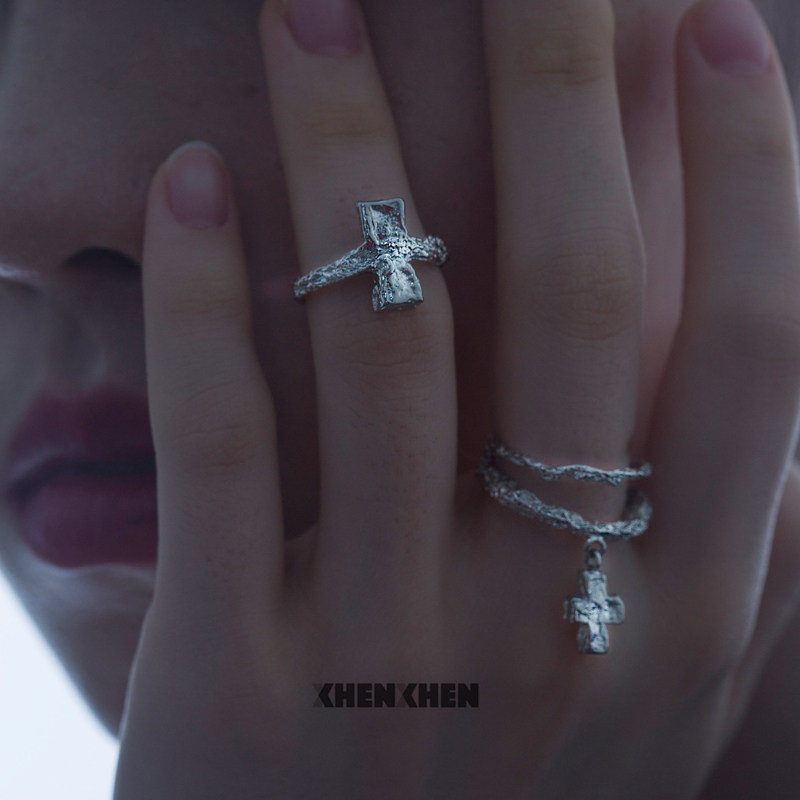 xhenxhen官方fingercross十字架戒指朋克开口原创小众设计高级感