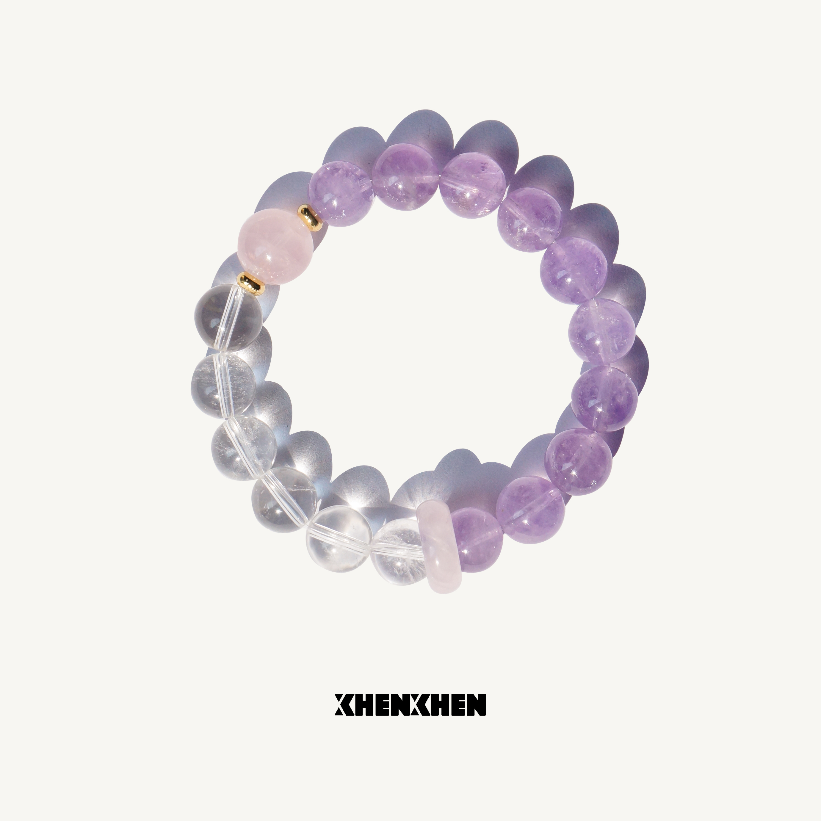 xhenxhen「合璧」天然水晶双拼手链紫水晶白水晶原创手作单圈手串