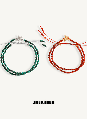 XHENXHEN天马赐福双圈手链气质手链红玛瑙招财聚财孔雀石绿色简约