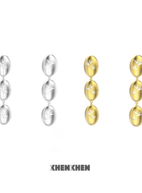 XHENXHEN胡静同款浮光竹影系列镂空弧面925银针金银长耳钉灵动