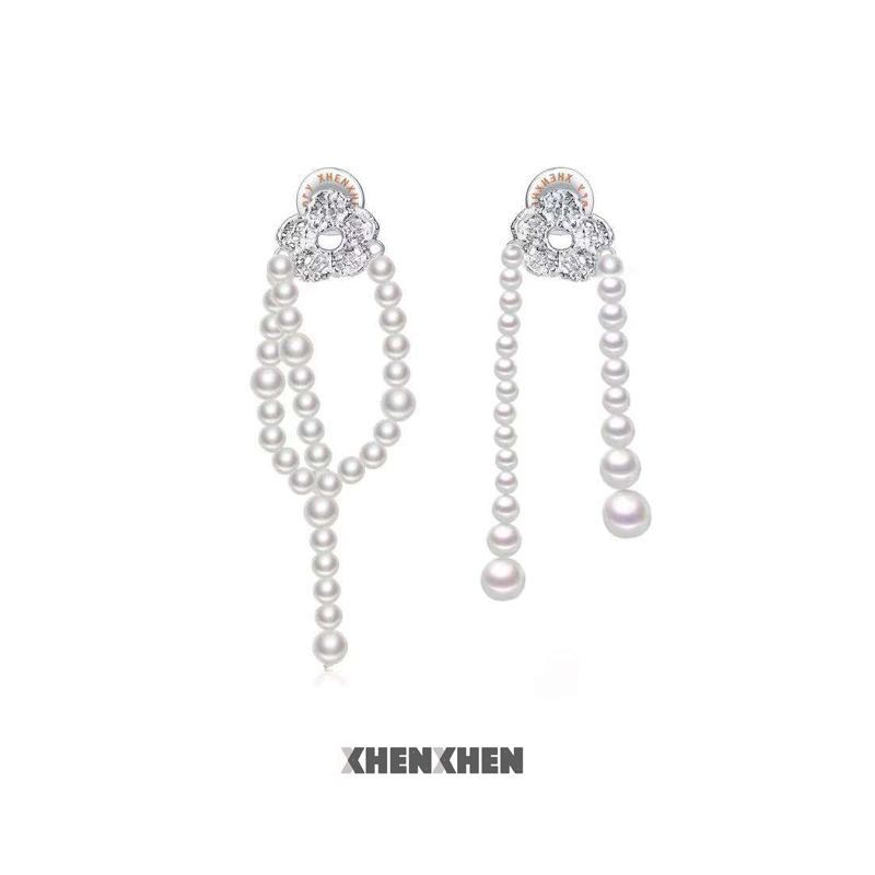 小蕾丝系列流苏ab款珍珠耳钉小众