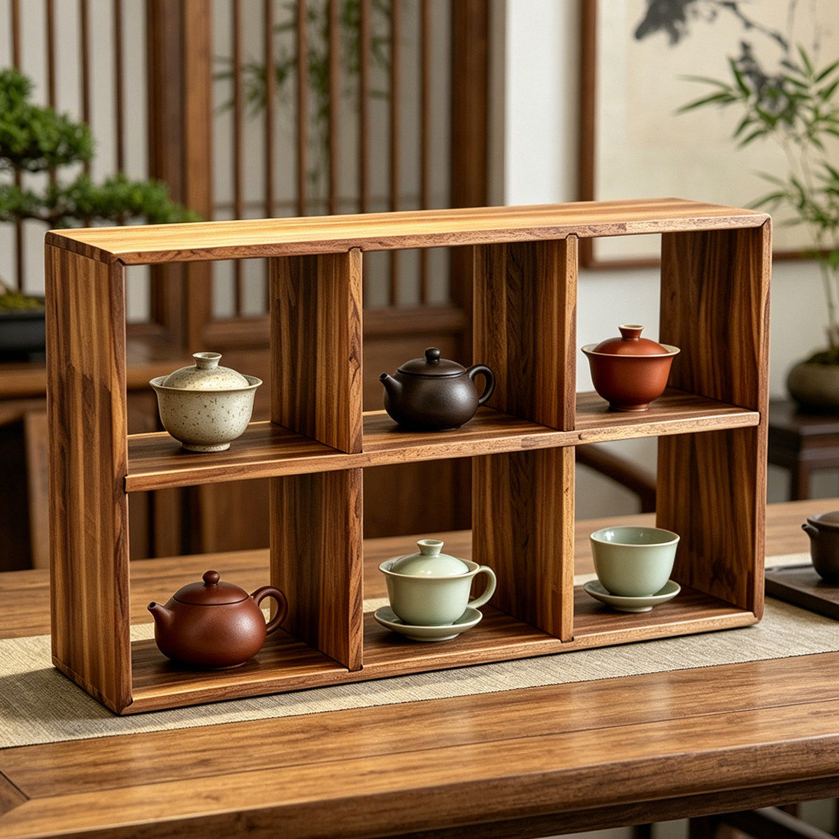 实木茶杯架子茶壶架多宝格复古茶具博古架手工收纳架六宫格茶架图片