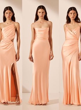 2025新款西式绝美橙色伴娘服礼服高级感精致缎面姐妹服伴娘团婚礼