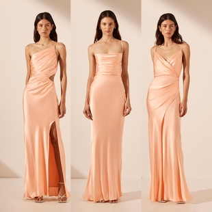 2025新款 绝美橙色伴娘服礼服高级感精致缎面姐妹服伴娘团婚礼 西式