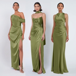 绝美气质苔绿色森系缎面伴娘服轻礼服姐妹团礼服小众高级感伴娘裙