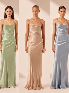 绝美缎面姐妹服伴娘团伴娘服礼服平时可穿晨袍海滩露背度假连衣裙