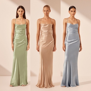 绝美缎面姐妹服伴娘团伴娘服礼服平时可穿晨袍海滩露背度假连衣裙