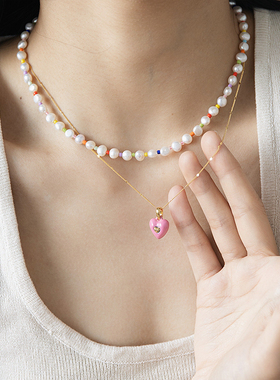 一枝橘 淡水珍珠项链女轻奢小众爱心锁骨链2023年新款双层叠戴