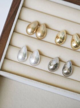 一枝橘 简约高级感金属水滴耳钉小豆豆蚊香盘耳环通勤款做旧耳夹